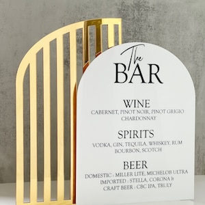 Acrylic Wedding Bar Sign: Mirrored Gold Arch Drink Menu