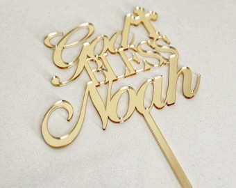 Personalized Acrylic Communion Cake Topper with Cross