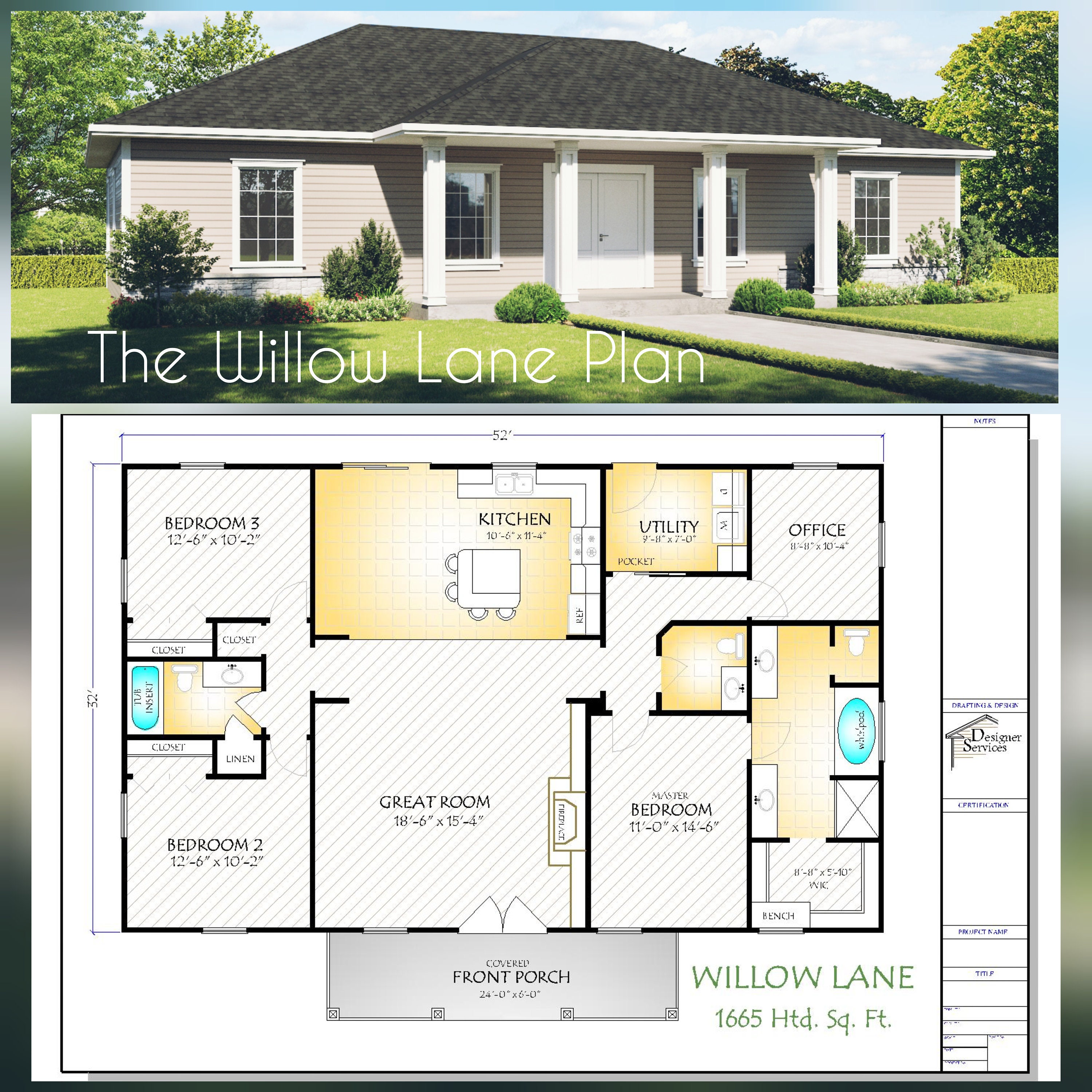 The Willow Lane House Plan Hip Roof Option Etsy