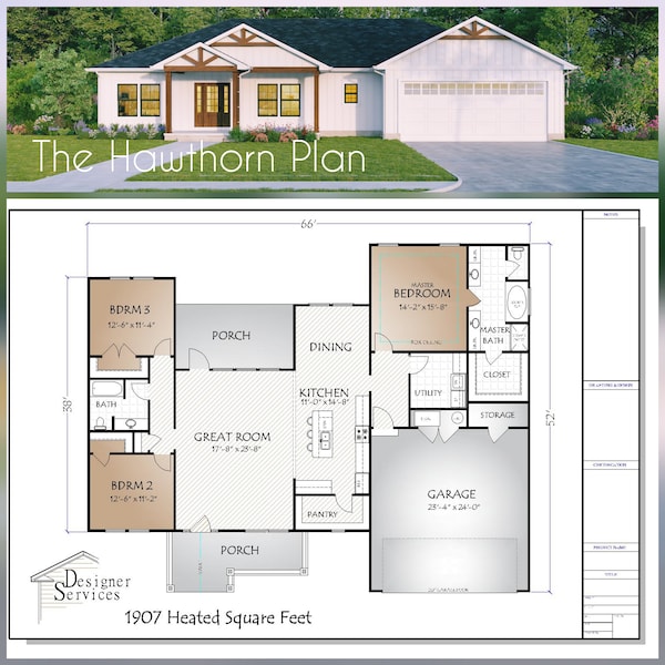 Hawthorn House Plan, 1907 Square Feet