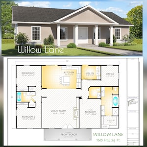 Willow Lane House Plan, 1664 Square Feet, Gable Roof Option