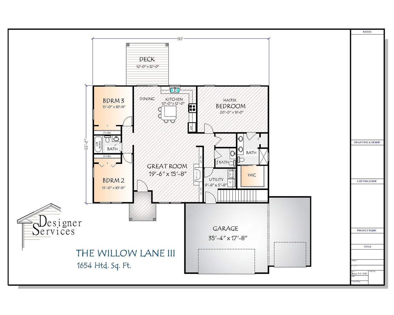 Willow Lane III House Plan, 1654 Square Feet Etsy