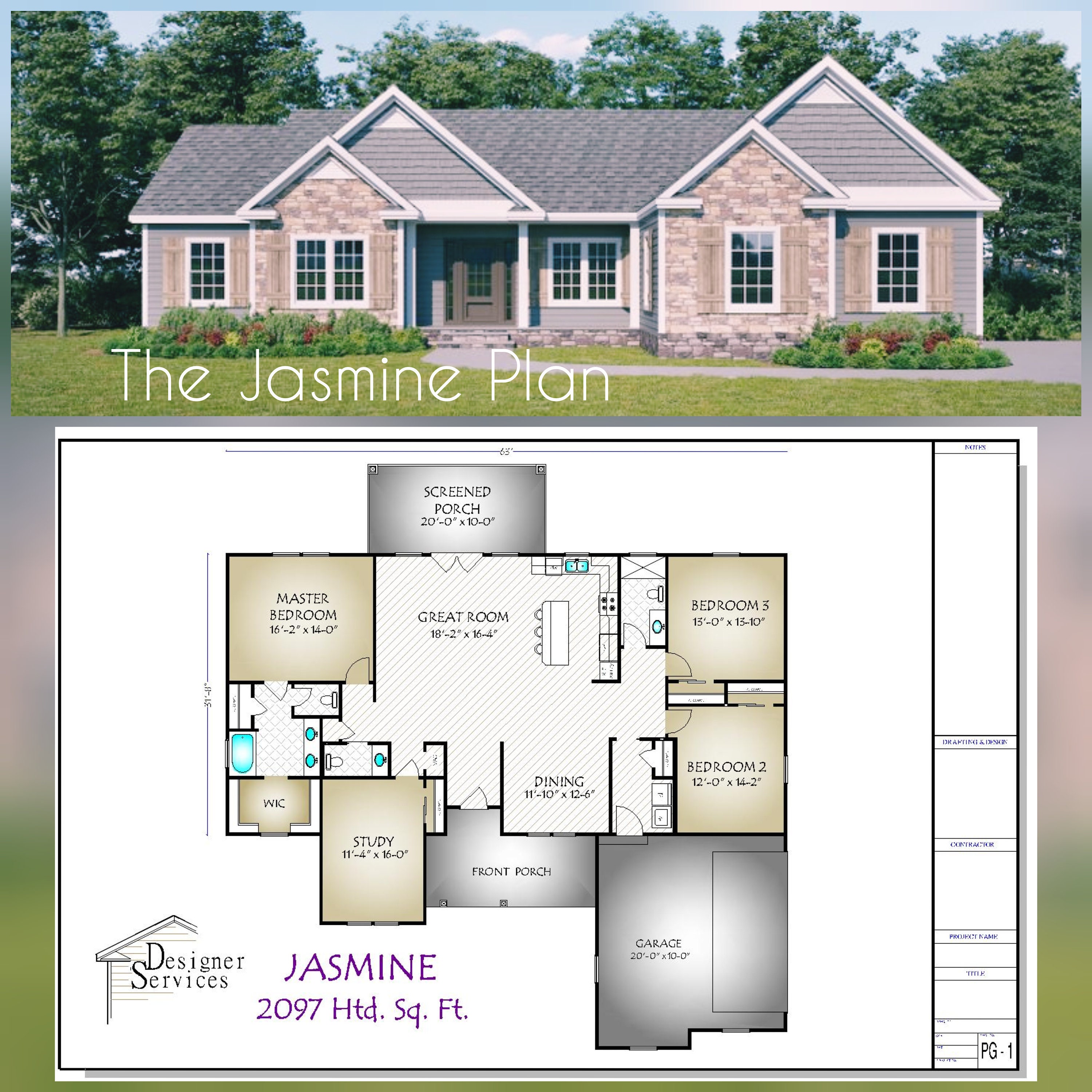 Jasmine House Plan 97 Square Feet Etsy