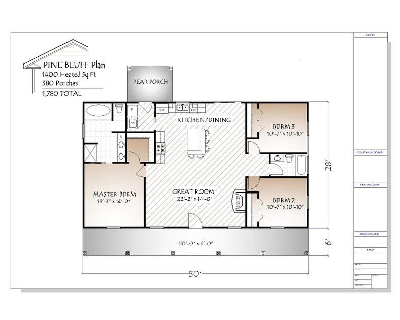 Pine Bluff House Plan, 1400 Square Feet Etsy