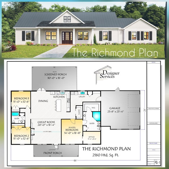 Richmond House Plan 2160 Square Feet Etsy Richmond House Plan 2160 Square Feet Etsy
