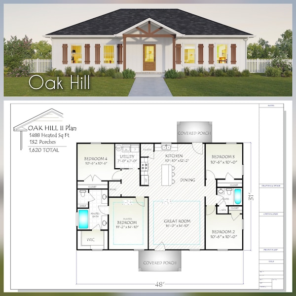 Oak Hill II House Plan, 1488 Square Feet