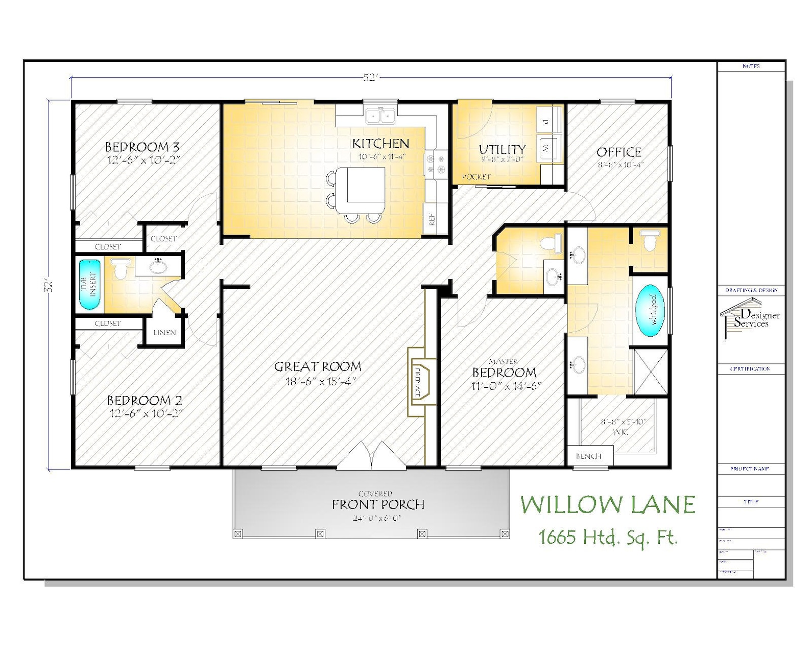 Willow Lane House Plan, 1664 Square Feet, Gable Roof Option Etsy