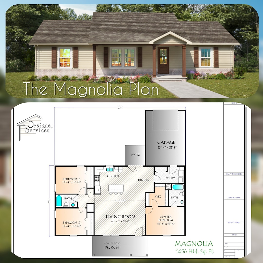 Magnolia House Plan, 1456 Square Feet Etsy