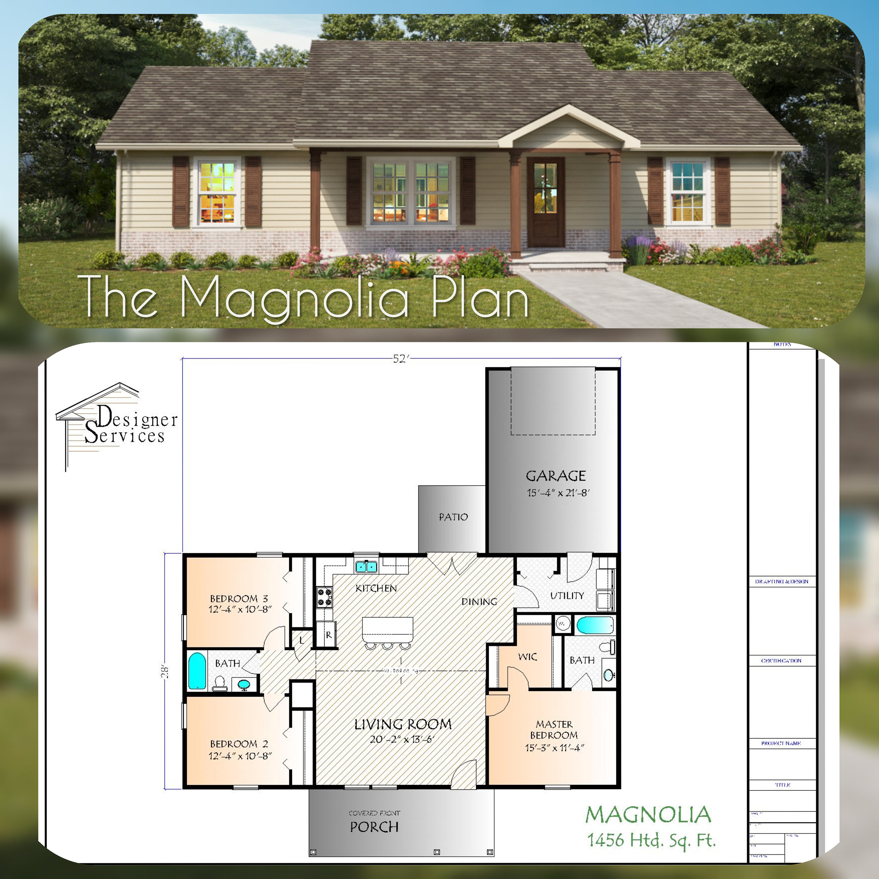 Magnolia House Plan 1456 Square Feet Etsy