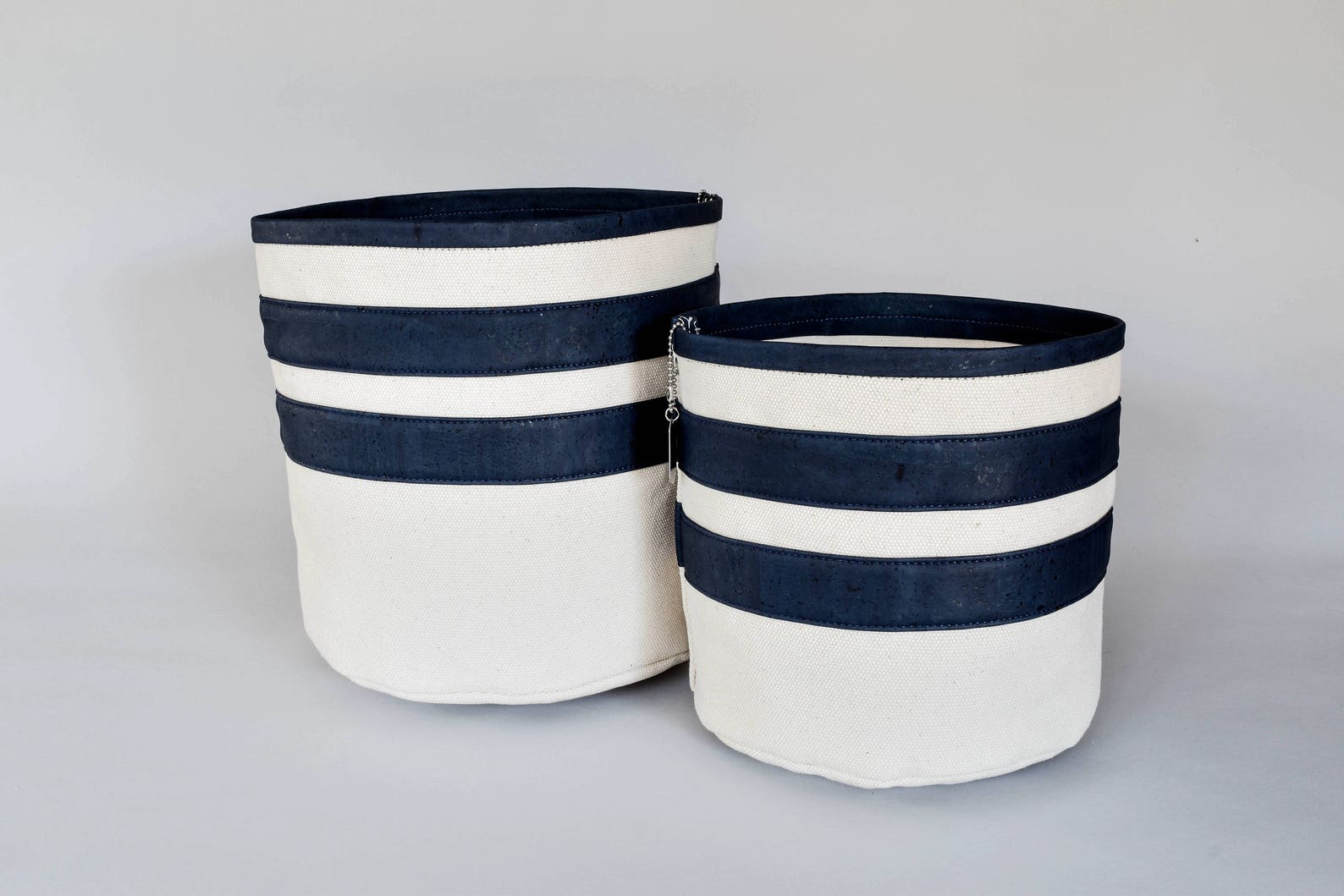 Navy Striped Cork & Canvas Storage Bin Etsy