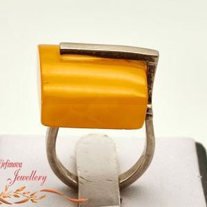 Sterling silver ring - Amber ring-Vintage jewelry -Memorial gift for her