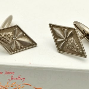 Rautenförmige Silber Manschettenknöpfe -Vintage Manschettenknöpfe- Minimalistische Manschettenknöpfe-Vintage Silber Schmuck-Geschenk für Ihn.