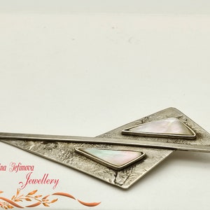 Silver brooch with mother of pearl -Vintage  brooch- Large antique jewelry brooch -Gift for her- Anniversary,Birthday, Christmas  present.