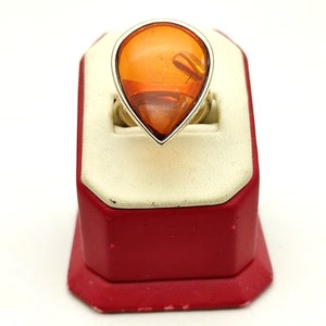 Sterling silver ring - Amber ring-Vintage jewelry -Memorial gift for her