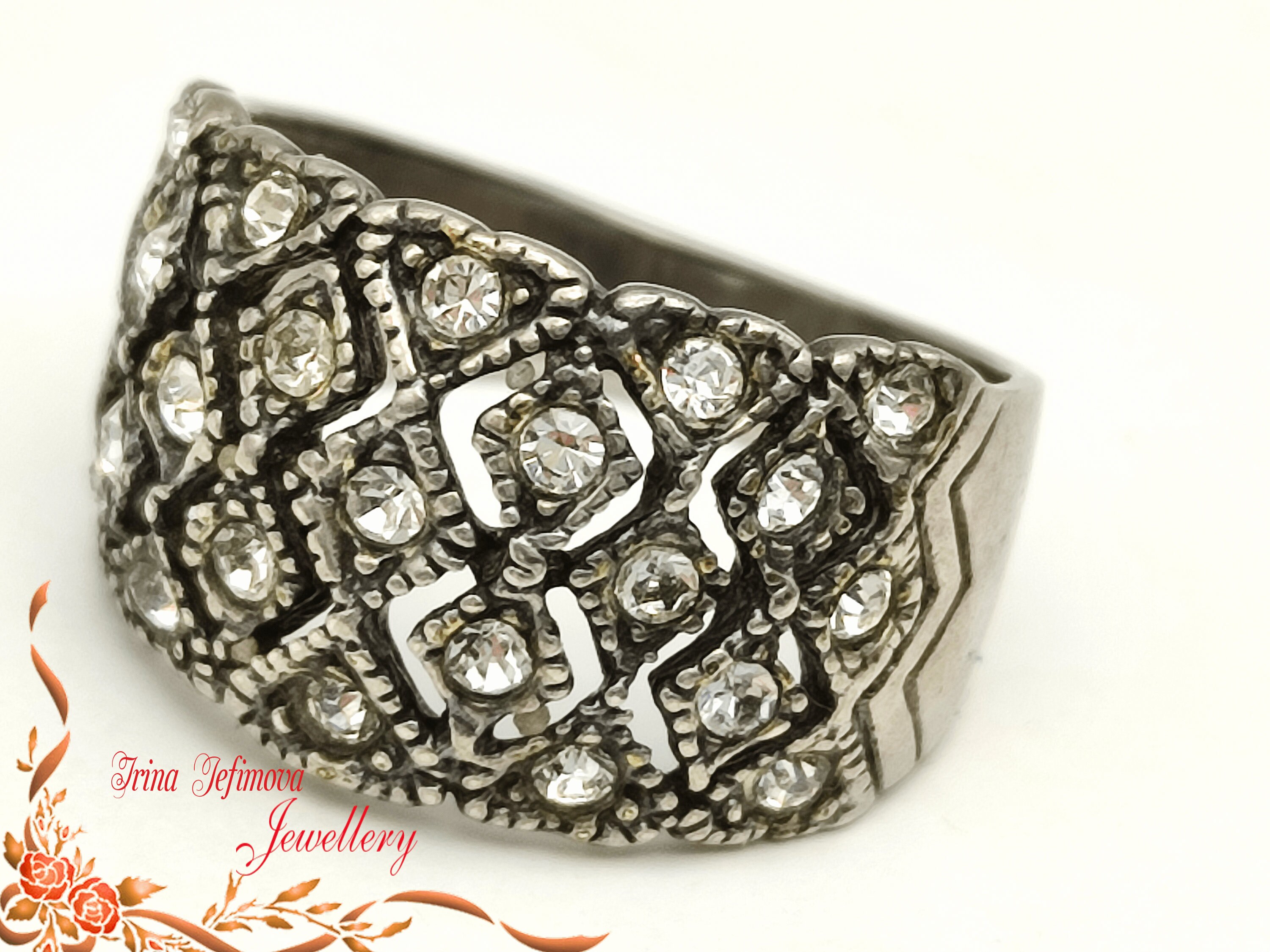 vintage silver 925 リング Silver Ring With Cubic Zirconia -vintage Silver Jewellery