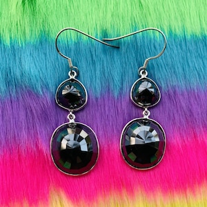 54.63 Carat Black Moissanite Drop Dangle Earrings / Silver Bezel Moissanite Hook Earrings / Kite Cut Dangle Bridal Earrings