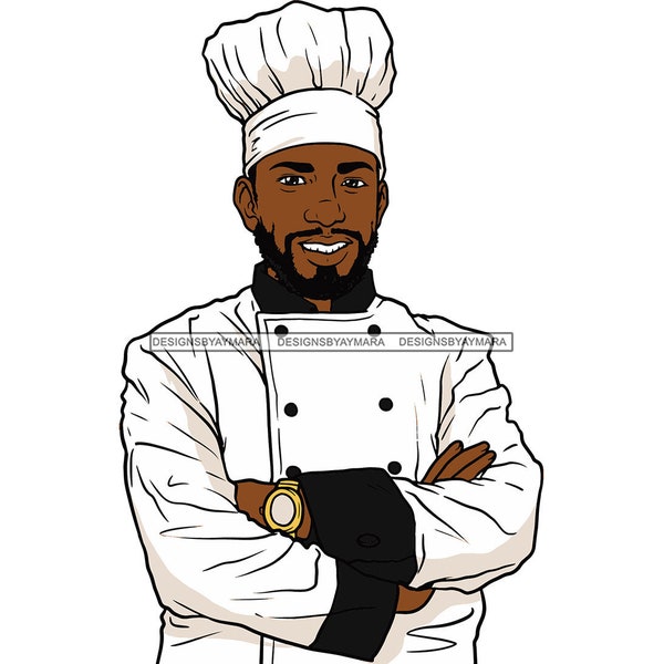 Afro Black Man Chef Kitchen Culinary Male Cooking Cook Cuisine Gourmet SVG JPG PNG Vector Clip Art Silhouette Layered Cricut Cut Cutting