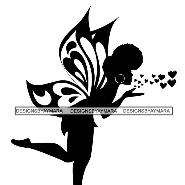 Black Fairy Woman Silhouette Beautiful Glamour Classy Lady Female Afro Female Lady SVG . Eps. PNG Vector Clipart Digital Cricut Cut Cutting