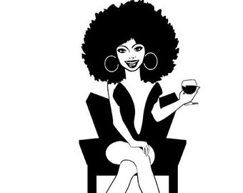 Download Afro WomanDrinking Wine Nubian Princess Queen Afro Hair | Etsy