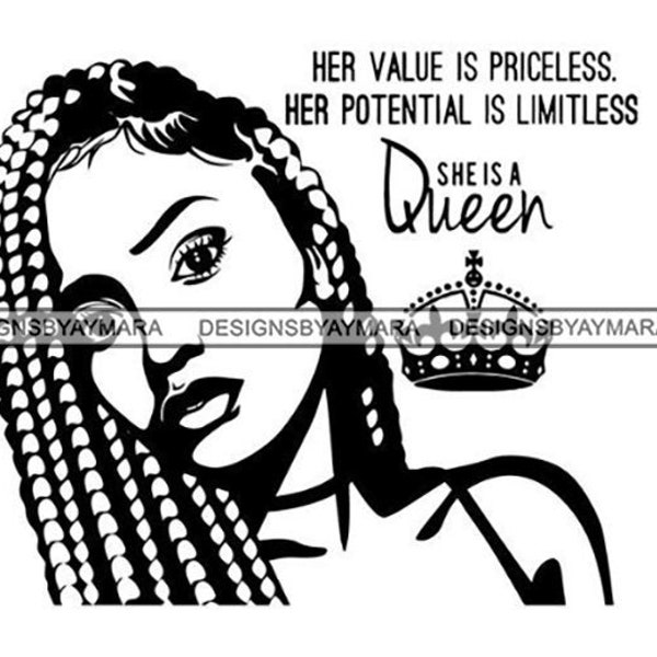 Afro Woman svg Princess Queen Braids Hairstyle African American Female Lady SVG .EPS .PNG Vector Clipart Digital Cricut Cut Cutting