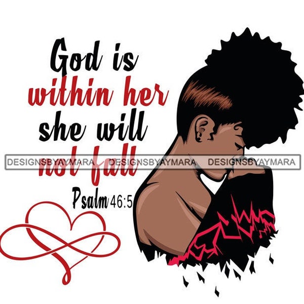 Afro Black Woman God Is Within Her Blessed Quotes Urban Girl Gifted Blessed Strong Brave SVG PNG JPG Vector Cutting Files Cricut Silhouette