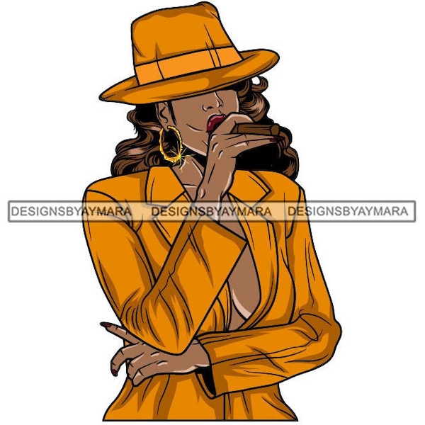 Afro Lola Diva Smoking Cigar Wearing Hat Black Woman Queen Ebony Nubian Melanin SVG JPG PNG Vector Clipart Silhouette Cricut Cut Cutting
