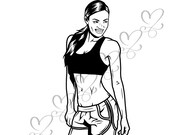 Strong Female Fitness Woman Exercising Healthy Lifestyle Sport Muscular Build Gym SVG .EPS .PNG Vector Clipart Digital Circuit Cut Cutting