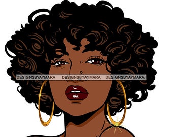 Afro Lady Bamboo Earrings Hair Accessories Beautiful Black Woman Ebony Nubian Melanin SVG JPG PNG Vector Clipart Silhouette Cricut Cutting