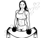 Strong Female Fitness Woman Exercising Healthy Lifestyle Sport Muscular Build Gym SVG .EPS .PNG Vector Clipart Digital Circuit Cut Cutting
