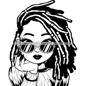 Afro Cute Girl Big Eyes Glasses Braids Locs Hairstyle  Ebony Nubian Melanin Hipster SVG JPG PNG Vector Clipart Silhouette Cricut Cutting