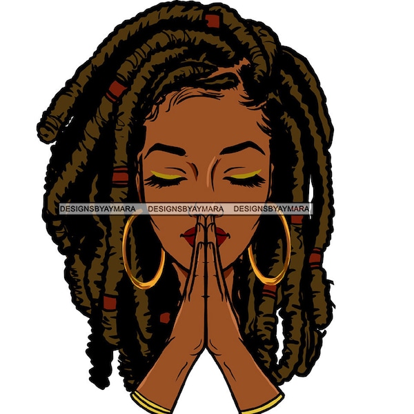 Afro Woman Praying Hands Prayers Pray Faith Ebony Nubian African American Melanin SVG JPG PNG Vector Clipart Silhouette Cricut Cut Cutting