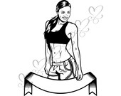 Strong Female Fitness Woman Exercising Healthy Lifestyle Sport Muscular Build Gym SVG .EPS .PNG Vector Clipart Digital Circuit Cut Cutting