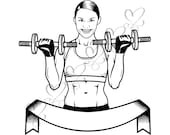 Strong Female Fitness Woman Exercising Healthy Lifestyle Sport Muscular Build Gym SVG .EPS .PNG Vector Clipart Digital Circuit Cut Cutting