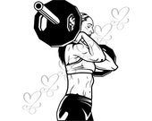 Fitness Woman Exercising Weightlifter Healthy Lifestyle Sport Muscular Build Gym .SVG .EPS .PNG Vector Clipart Digital Circuit Cut Cutting