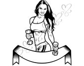 Strong Female Fitness Woman Exercising Healthy Lifestyle Sport Muscular Build Gym SVG .EPS .PNG Vector Clipart Digital Circuit Cut Cutting