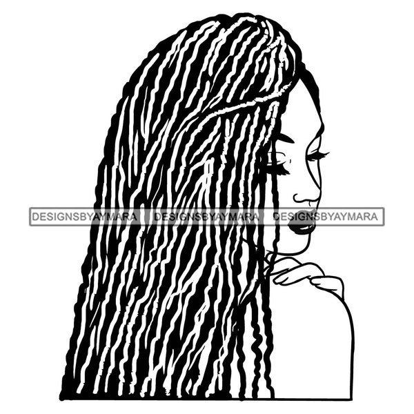 Afro Woman SVG Sister-locks Hairstyle Nubian Queen Melanin African American Female Lady JPG PNG Vector Clipart Cricut Silhouette Cut Cutting