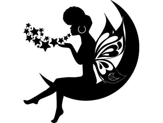 Black Fairy Blowing Stars Woman Silhouette Classy Lady Female Etsy