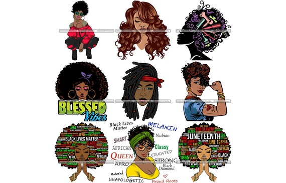 Download 9 Black Woman Bundle Natural Hair Afro Girl Layered Svg Cricut Etsy