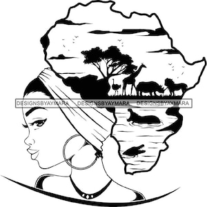 Safari Diosa África Continente Sabana Africana Nubia Melanina Mujer Afroamericana SVG PNG Jpg Vector Clipart Cricut Cricut Corte Corte