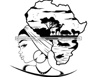 Safari Goddess Africa Continent African Savannah Nubian Melanin African American Woman SVG PNG Jpg Vector Clipart Cricut Cricut Cut Cutting