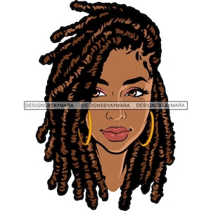 Melanin Woman Dreads Locs Hairstyle Nubian Diva Princess Queen African American Female SVG PNG JPG Vector Clipart Digital Cricut Cut Cutting