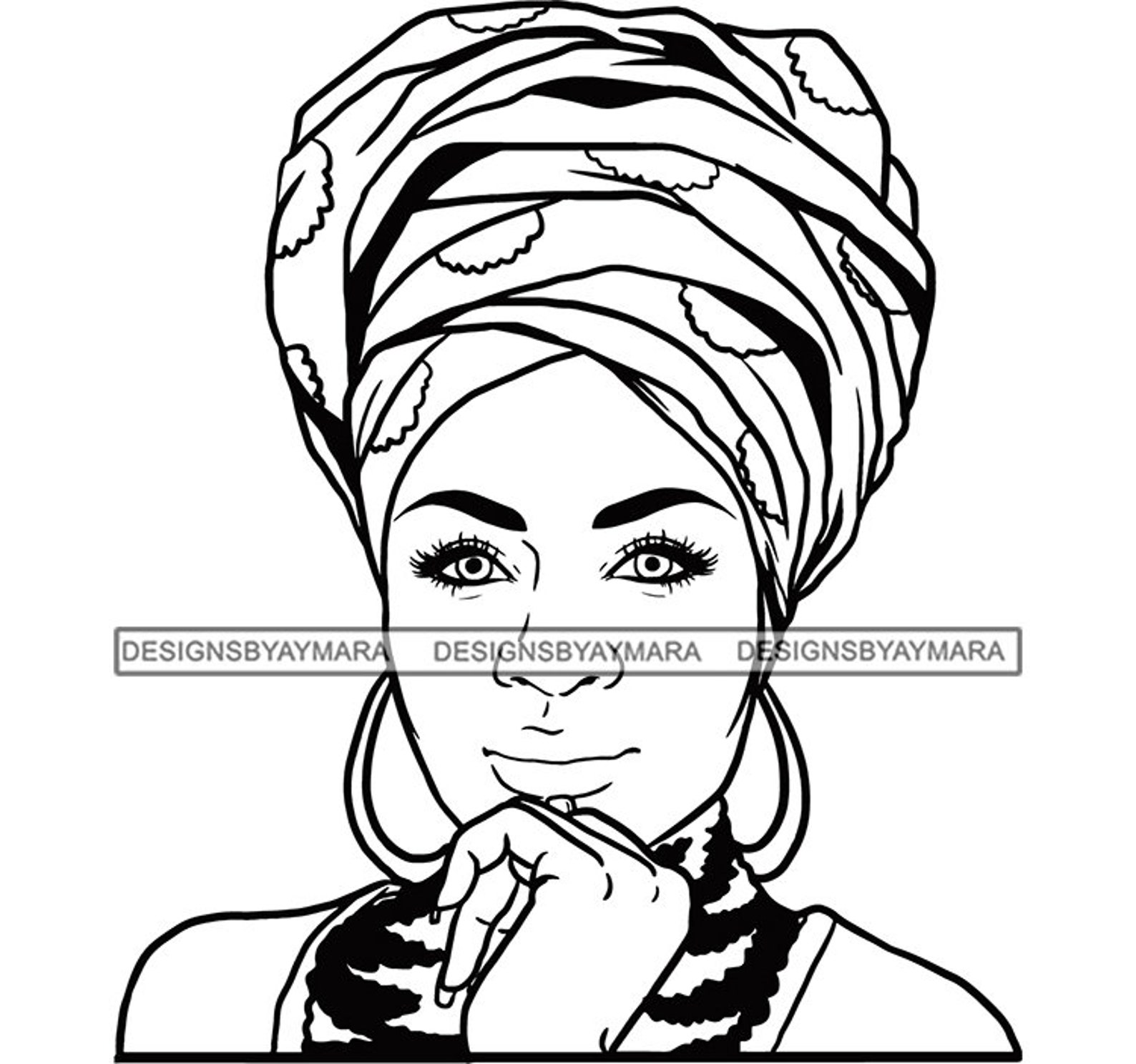 Afro Woman SVG Turban Head Wrap Scarf Headscarf Nubian Queen | Etsy