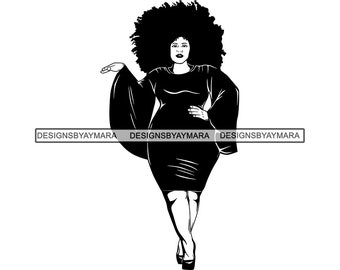 Thick Woman BBW Sexy Big And Bougie Nubian Queen Diva Afro Hair Beautiful  Female Lady .SVG .PNG Vector Clipart Cricut Cricut Cut Cutting