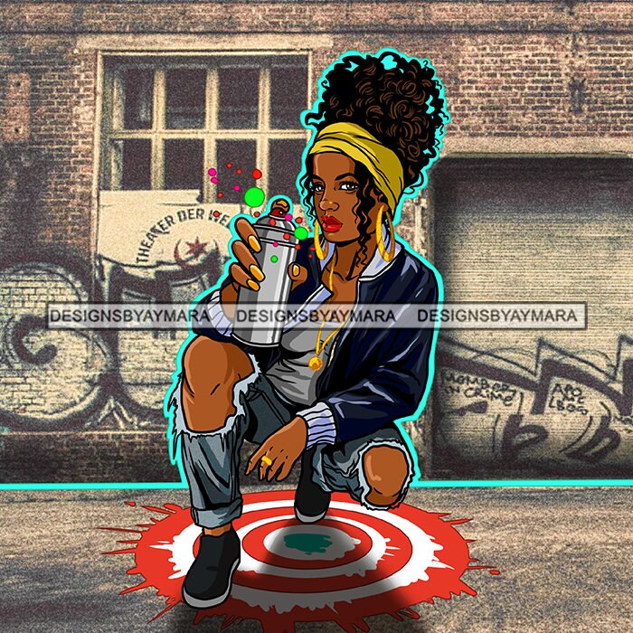Afro Diva Queen Boss Lady Graffiti Can Wall Background Urban Etsy