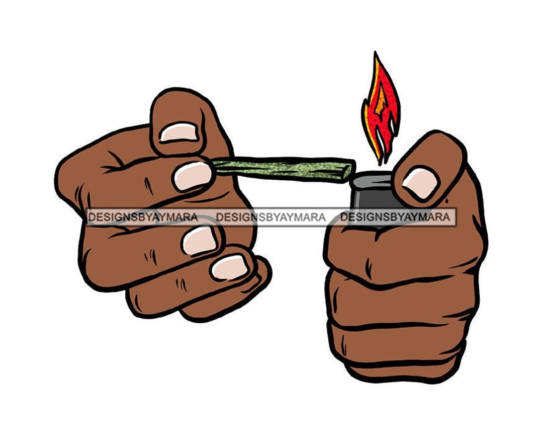 Hands Lighting up Blunt Joint Cigar Herbs Grass Pot Herbs Plant Medical
