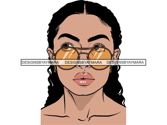 Glasses Braid Curly Hairstyle Sunglasses Face Lip Woman Black Etsy