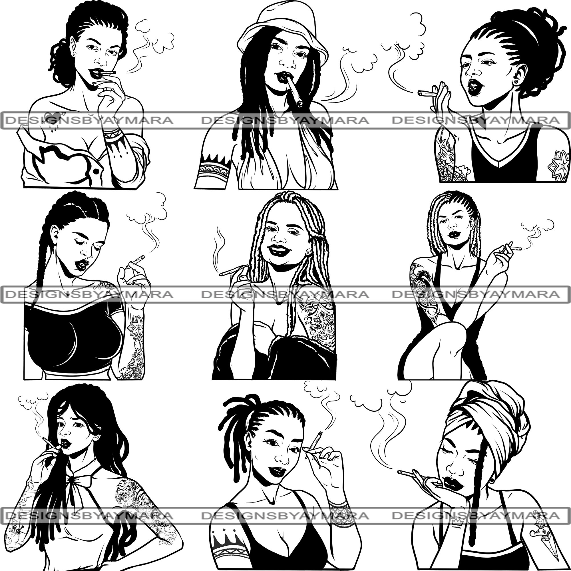 Download Bundle 9 Afro Woman Smoking Weed SVG Black Power Goddess ...