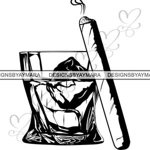 Klub Whiskey i Cygara Dym Likier Scotch Napój Picie Alkoholu Relaks .SVG .EPS .PNG Wektor Clipart Cyfrowe Pobieranie Cricut Cięcie Cięcie