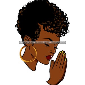 Afro Woman Praying Hands Prayers Pray Faith Ebony Nubian African American Melanin SVG JPG PNG Vector Clipart Silhouette Cricut Cut Cutting image 1