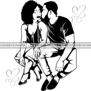 Couple Noir Relation Ethnie Africaine Embrasser Tomber amoureux Bonheur SVG Adulte EPS .PNG Vecteur Clipart Cricut Cricut Couper